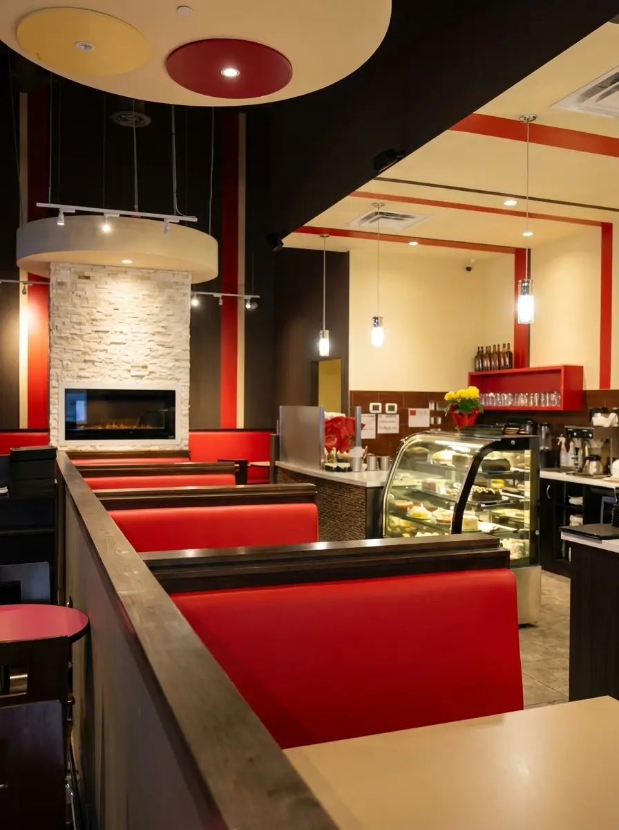 CrepeStar dessert cafe interior with warm lighting
